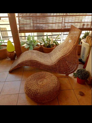 IKEA Karlskrona vintage rattan chaise longue with stool used