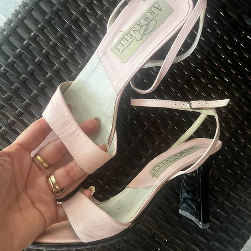 Leather pink sandals size 37 like new, heel height 8-9 cm