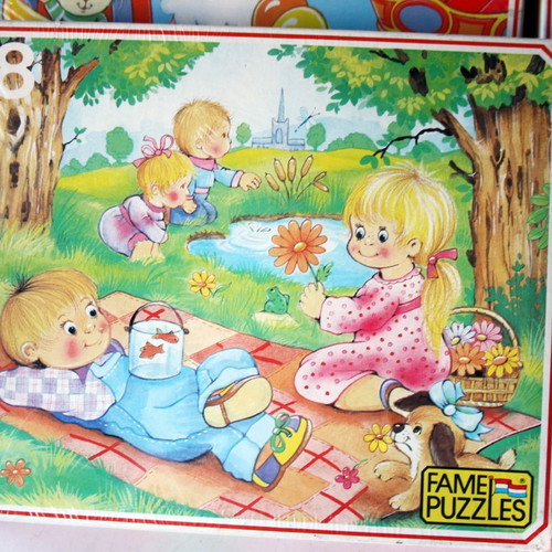 Vintage 80's Kitty Puppy Kids Sarah Kay Fame puzzles sealed, pack of 6