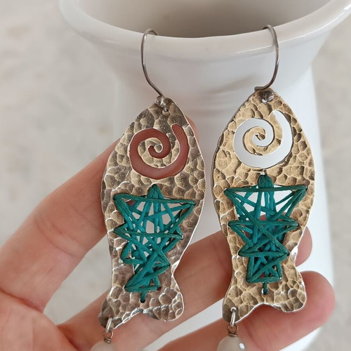Silver 925 handmade earrings like new with wax thread