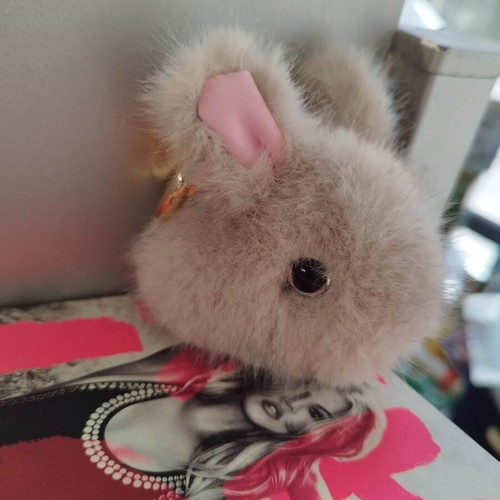 Bunny keychain new, gray synthetic fur