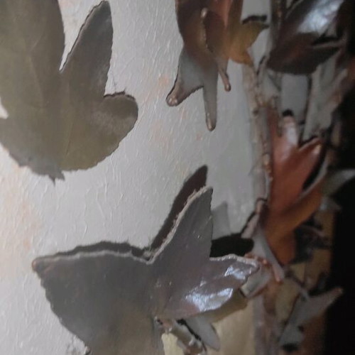 Handmade painting like new with leaves and wood