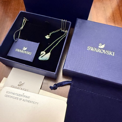 Swarovski Swan Necklace new, two-tone blue and silver