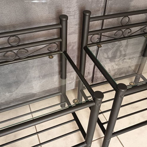 Nightstands set of 2 metal with glass surface like new