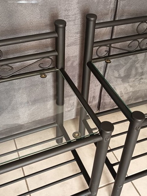 Nightstands set of 2 metal with glass surface like new