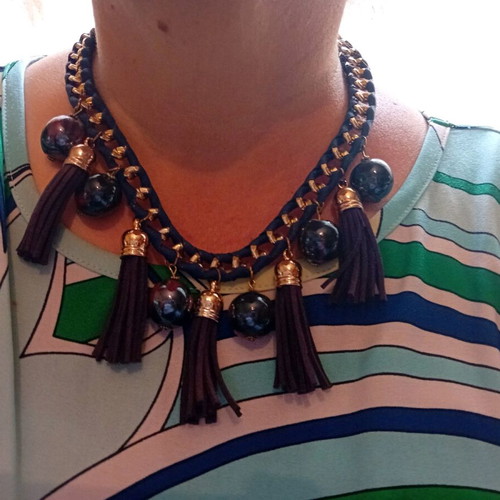 Handmade necklace new in blue and gold colors