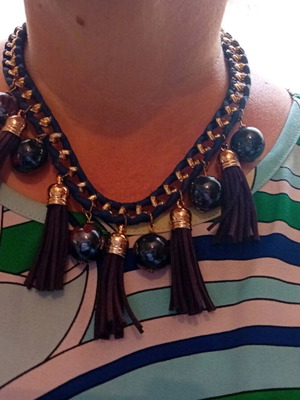 Handmade necklace new in blue and gold colors