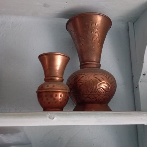 Vintage copper carved vases used, set of 2