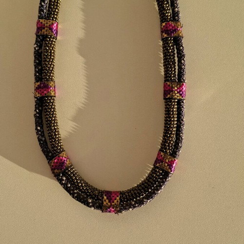Stradivarius boho necklace used, purple and gold