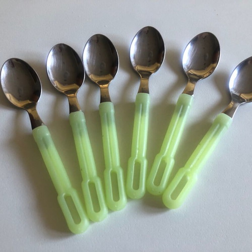 Spoons for dessert and ice cream new, inox with green, set of 6