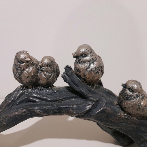 Decorative branch with birds like new, polyresin with bronze finish