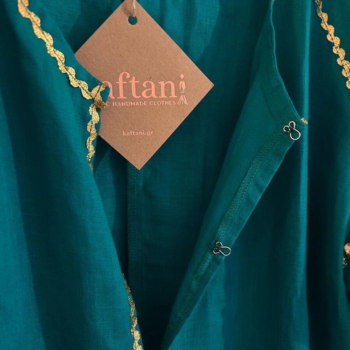 Kaftani long green dress with gold embroidery new