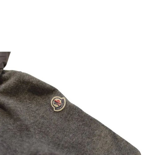 Moncler gray virgin wool knit hooded top used, size S