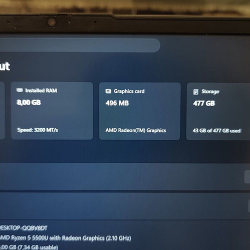 Lenovo IdeaPad 5 14" laptop used, Ryzen 5500U, 8GB RAM, 500GB SSD