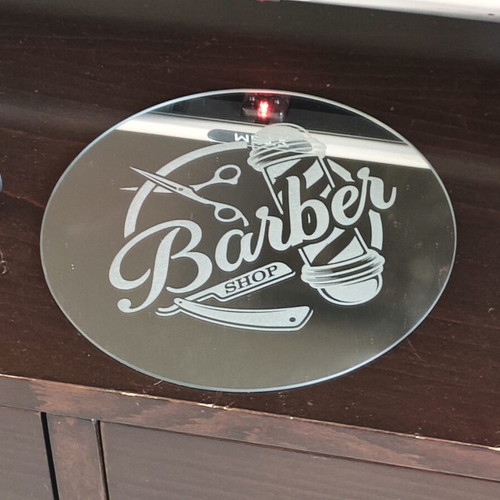 Barber Shop Mirror with Laser Engraving, new, 20cm