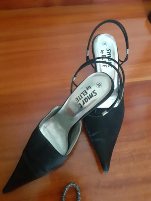 Black satin evening pumps used size 38