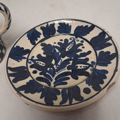 Transylvanian Ceramic Set used, cup and plate, cobalt blue, late 19th century
