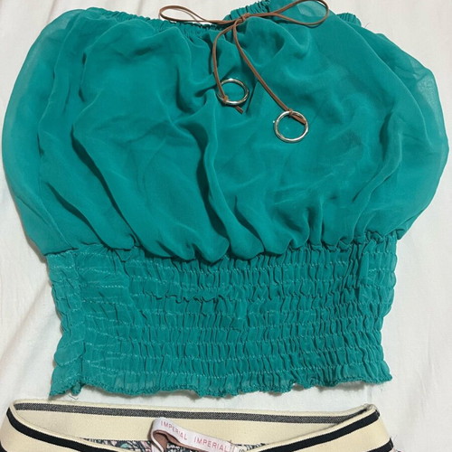 Set satin pants with strapless crop top like new, size xs