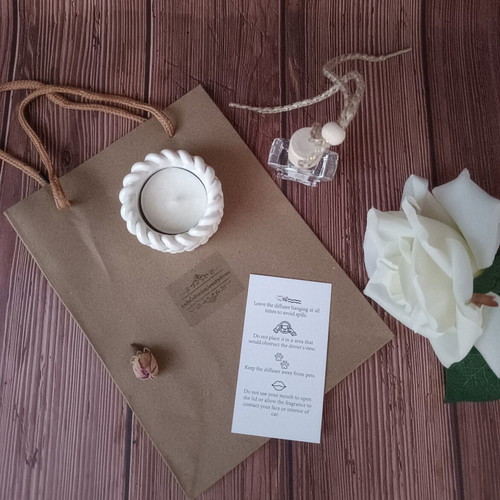 Teacher Gift Set with Handmade Porcelain Candle Holder and Car Diffuser