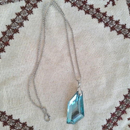 Necklace with large blue crystal made to order, silver chain