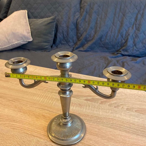Pair of metal three-arm candlesticks like new, 30x24cm