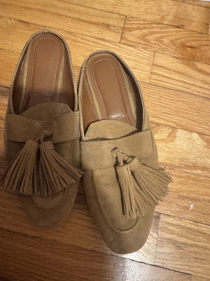 Zara suede mules with tassels, tan color, size 37