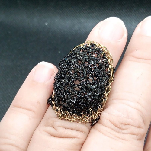 Handmade brass and black wire woven ring size 8