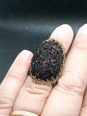 Handmade brass and black wire woven ring size 8