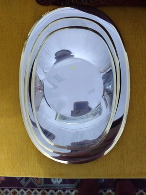 Stainless steel platters with 24k gold, set of three, new