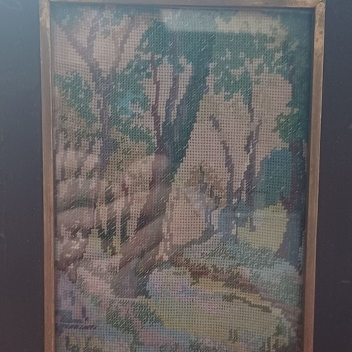 Handmade Landscape Embroidery in Wooden Frame like new