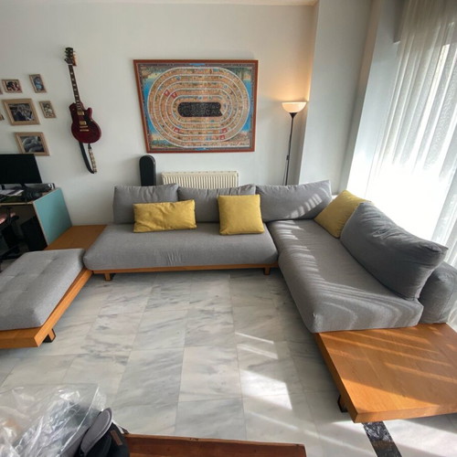 P-shaped sofa used, modular, solid wood