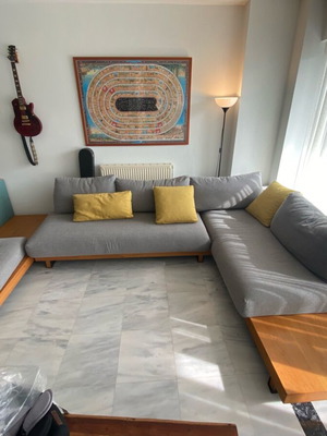P-shaped sofa used, modular, solid wood