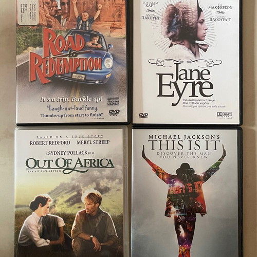 4 DVD movies pack with Road to Redemption, Jane Eyre, Out of Africa, This is It