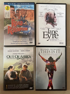 4 DVD movies pack with Road to Redemption, Jane Eyre, Out of Africa, This is It