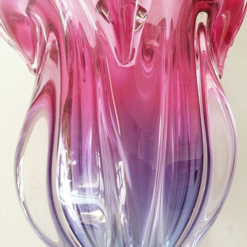Set Murano vase and 2 ashtrays like new, pink-blue