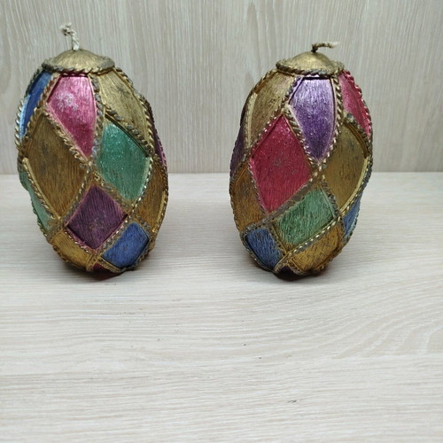 Faberge wax eggs like new, set of 2 with multicolor shades