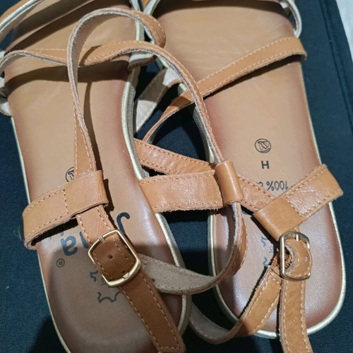 Sandals used with leather super comfort insole, size 37, beige and silver straps