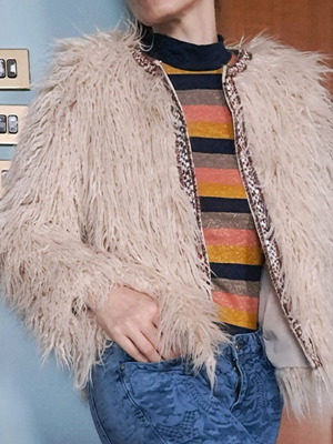 Zara Basic Shaggy Faux Fur Jacket like new, beige