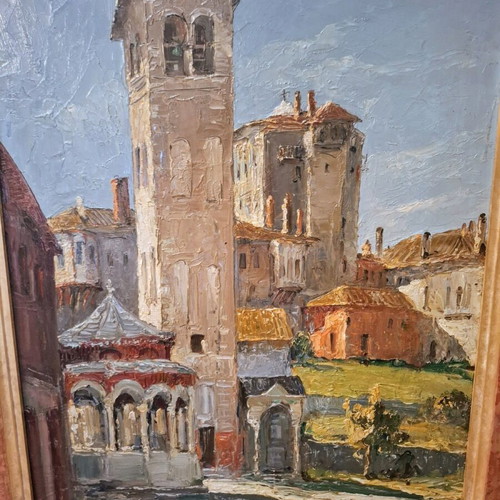 Oil painting by Armeno Mattioli like new, Mount Athos landscape 50x40 cm