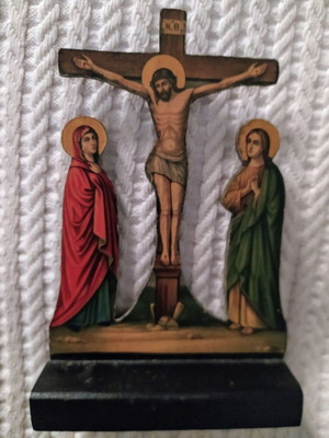 Η Σταύρωση του Χριστού λιθογραφία μεταχειρισμένη σε ξύλο με βάση