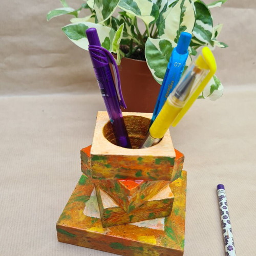 Wooden pencil holder handmade, recyclable wood, new