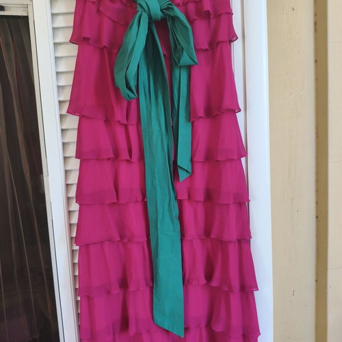 Access women's strapless long dress with removable belt, pink and green