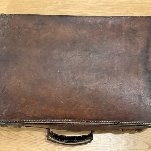 English vintage leather suitcase used with patina