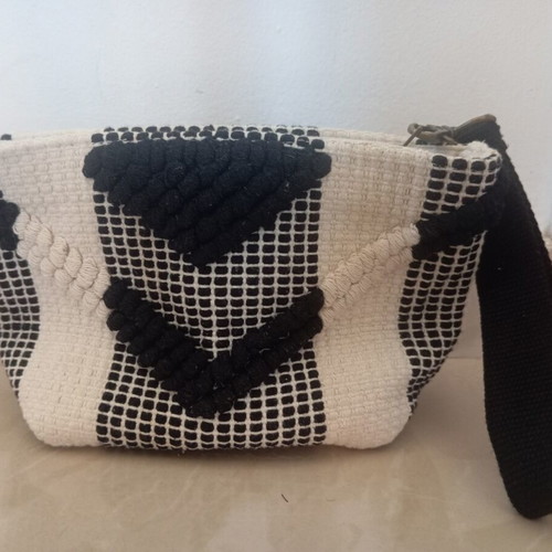 Handmade cotton wrist bag black and white, new