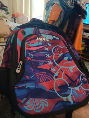 No Fear backpack used with ergonomic design, multicolor
