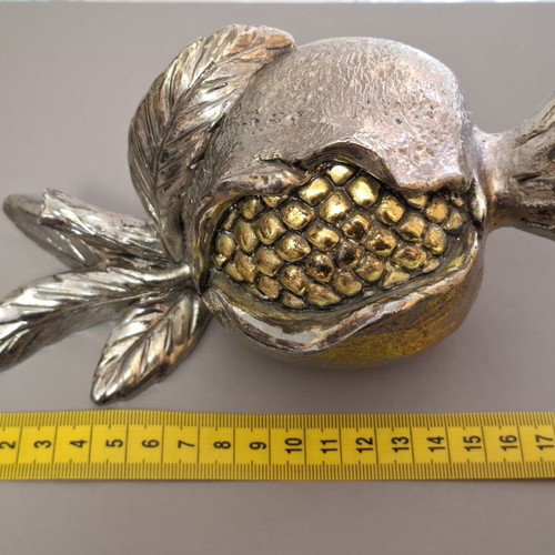 Vintage oversized Italian silver-plated pomegranate Marchetti Preziosi used