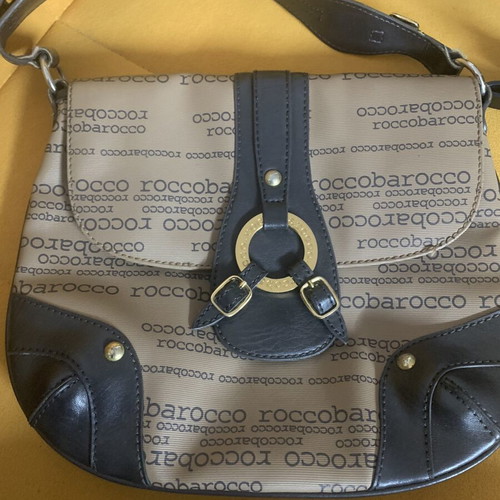 Roccobarocco handbag used, beige and brown canvas and leather
