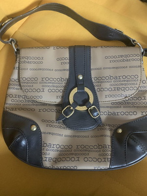 Roccobarocco handbag used, beige and brown canvas and leather