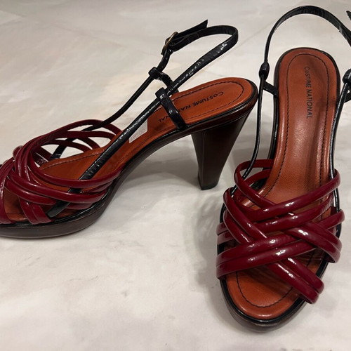 Costume National Wooden Heel Sandals like new, size 39, black and burgundy