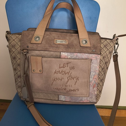 Kimmidoll handbag with removable strap, beige and brown